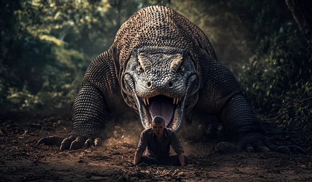 Kann ein Komodowaran einen ganzen Menschen Komodowaran ? | Illustration | Komodo Luxury