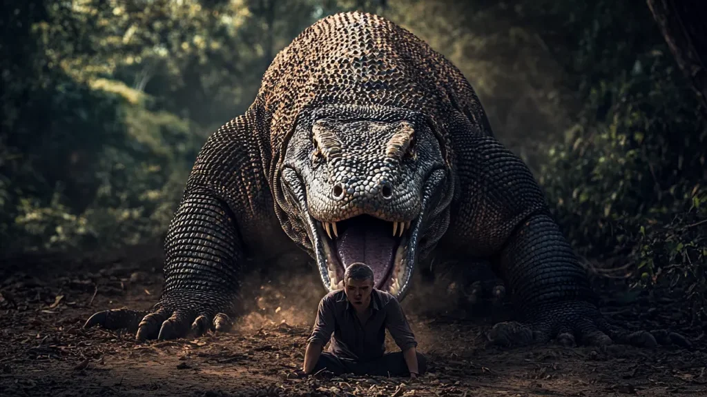Kann ein Komodowaran einen ganzen Menschen Komodowaran ? | Illustration | Komodo Luxury