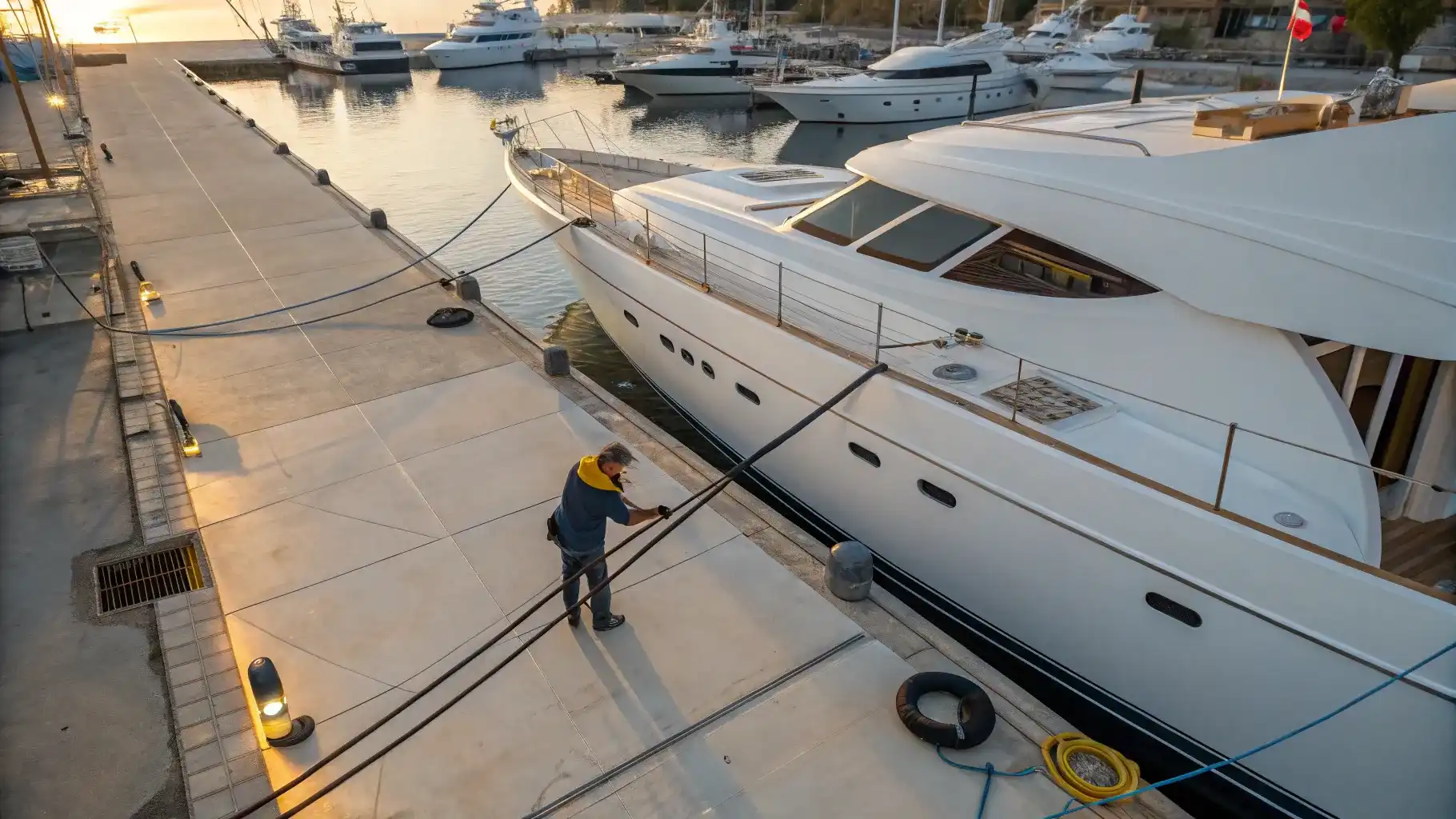 Yacht im Hafen vor Anker | Bootsreparaturdienst | Komodo Luxury